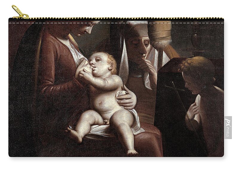 Luca Cambiaso Zip Pouch featuring the painting Madonna of the Candle by Luca Cambiaso