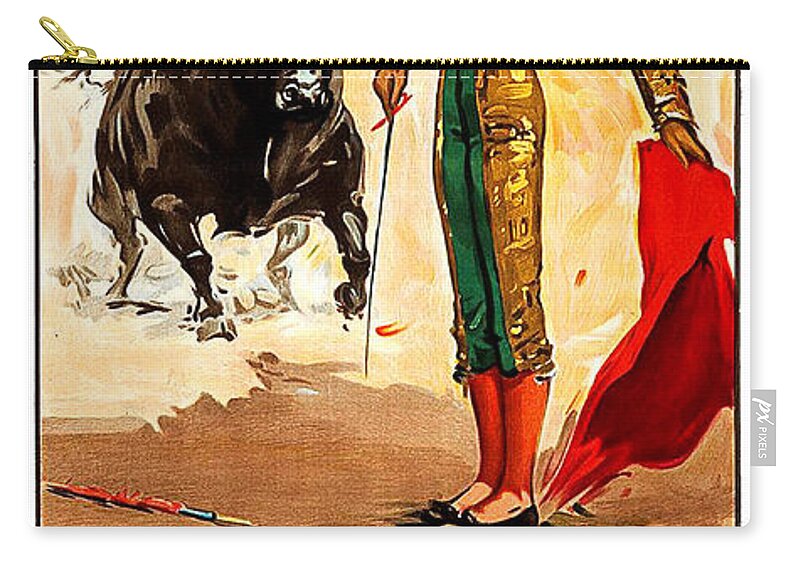Madrid Zip Pouch featuring the painting Madrid, Arena, Bullfighting, vintage poster by Long Shot