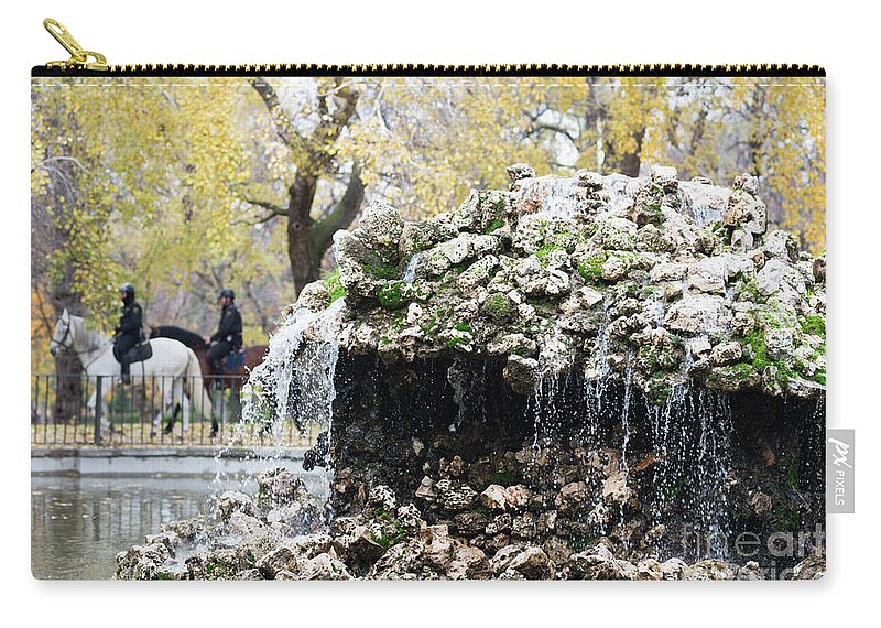 Green Zip Pouch featuring the photograph Madrid police by Andrew Michael