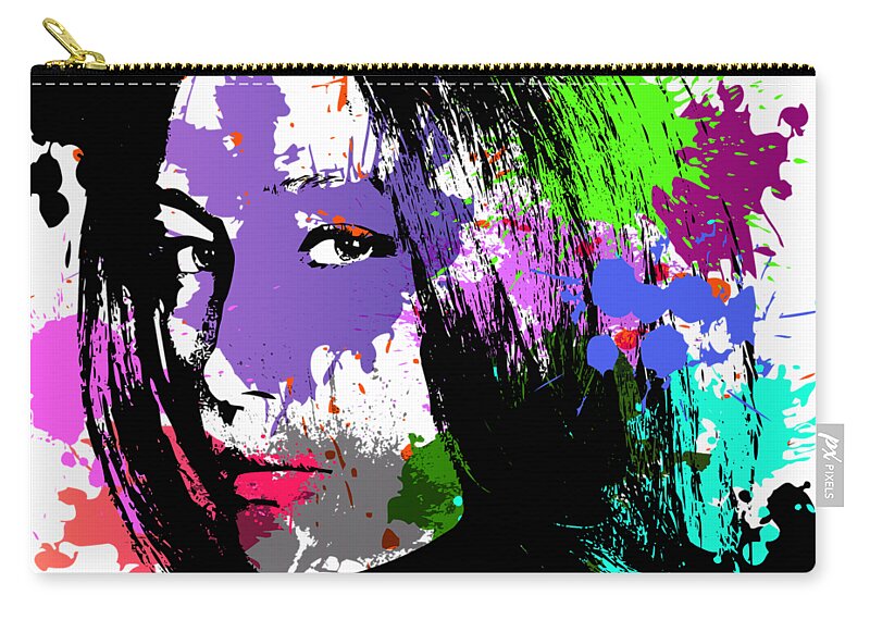 Maggie Q Zip Pouch featuring the digital art Maggie Q Pop Art by Ricky Barnard
