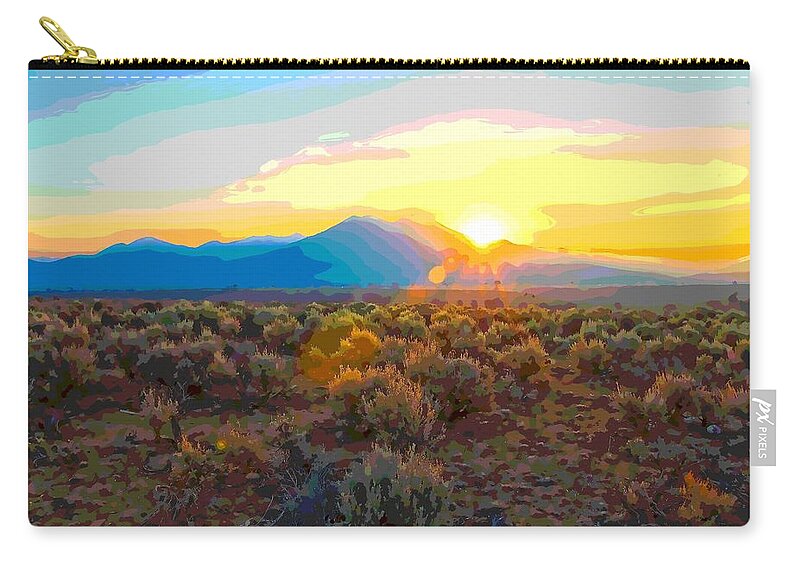 Dawn Zip Pouch featuring the painting Magic over Taos by Charles Muhle