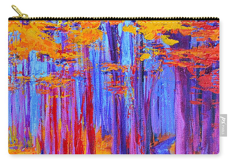 Magical Path - Enchanted Forest Collection - Modern Impressionist Landscape Art - Palette Knife Work Zip Pouch featuring the painting Magical Path - Enchanted Forest Collection - Modern Impressionist Landscape Art - Palette Knife work by Patricia Awapara