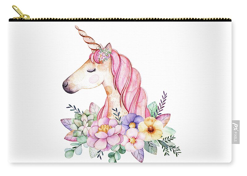 Fantasy Zip Pouch featuring the digital art Magical Watercolor Unicorn by Lisa Spence