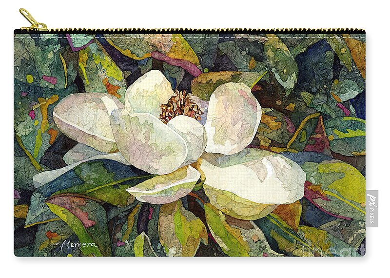 Magnolia Zip Pouch featuring the painting Magnolia Blossom by Hailey E Herrera