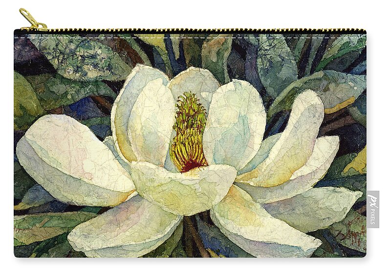 Magnolia Zip Pouch featuring the painting Magnolia Grandiflora by Hailey E Herrera