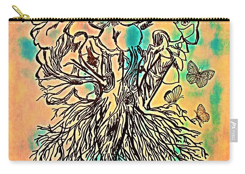 Painting Zip Pouch featuring the painting Magnolia Roots Gold and Green by Barbara Donovan