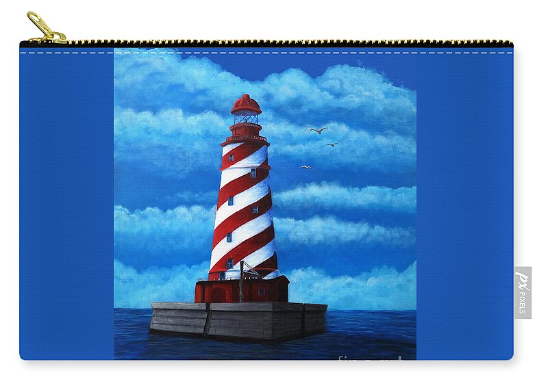 Waterscape Zip Pouch featuring the painting Magnus's Lighthouse by Sarah Irland