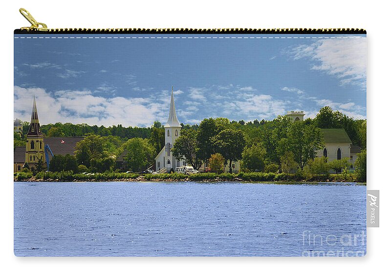 Landscape Zip Pouch featuring the photograph 3 Churches in a Row , Mahone Bay Nova Scotia #3 by Elaine Manley
