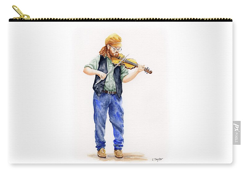 Musician Carry-all Pouch featuring the painting Main Street Minstrel 1 by Lori Taylor