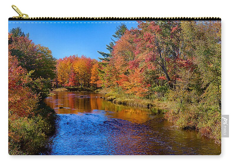 Maine Fall Colors Zip Pouch featuring the photograph Maine brook in Afternoon with fall color reflection by Jeff Folger
