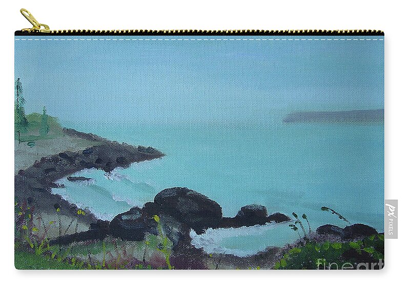 Coast Zip Pouch featuring the painting Maine Coast 1 by Lilibeth Andre