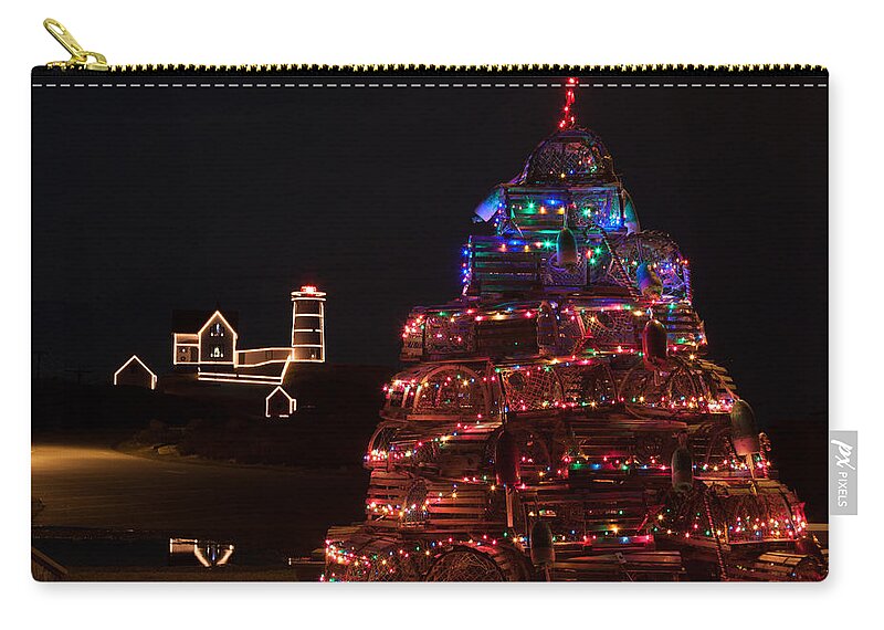 Cape Neddick Zip Pouch featuring the photograph Maine lobster trap Christmas tree by Jeff Folger