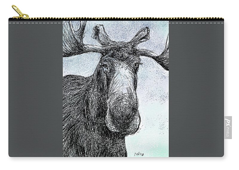 Moose Carry-all Pouch featuring the digital art Maine Moose by AnneMarie Welsh