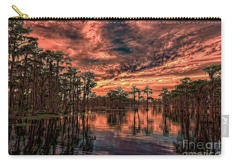 Sunsets Zip Pouch featuring the photograph Majestic Cypress Paradise Sunset by DB Hayes