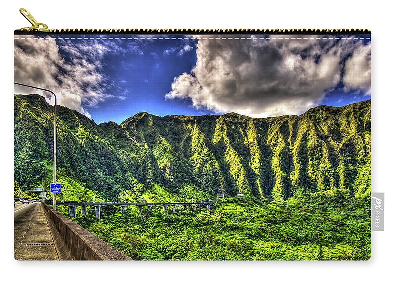 Reid Callaway Majestic Heights Images Zip Pouch featuring the photograph Majestic Heights Tetsuo Harano Tunnels Ko'oalu Mountain Range Landscape Art by Reid Callaway