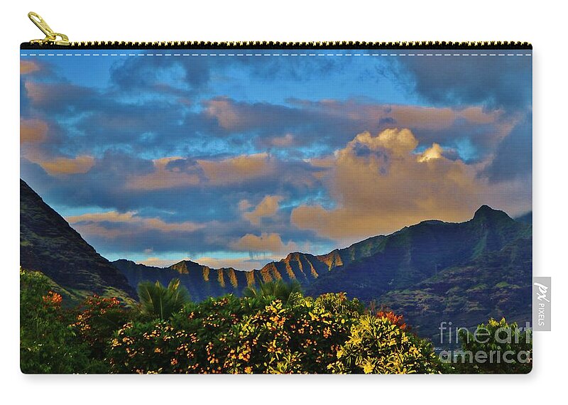Makaha Zip Pouch featuring the photograph Makaha Sunset by Craig Wood