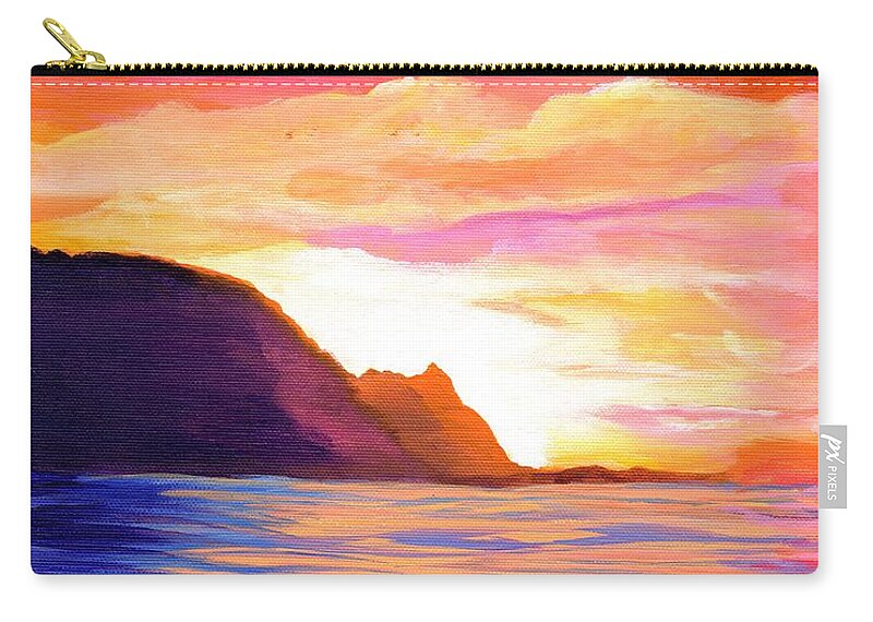 Kauai Zip Pouch featuring the painting Makana Sunset by Marionette Taboniar