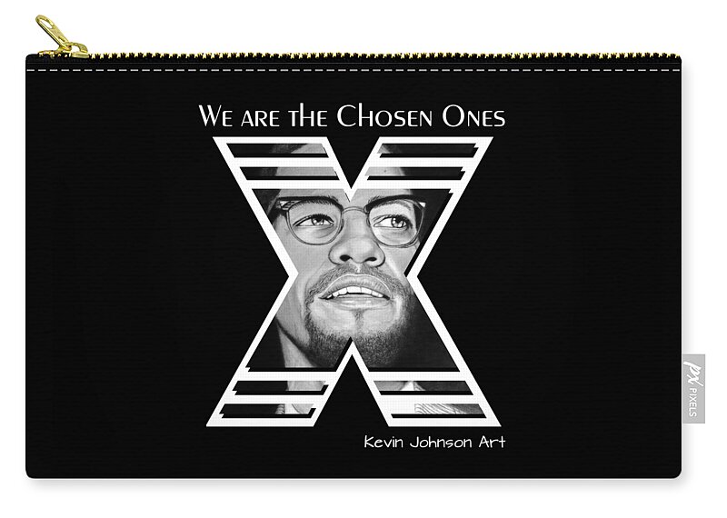 Malcolm X Zip Pouch featuring the drawing Malcolm X - The Chosen Ones Collection by Kevin Johnson Art