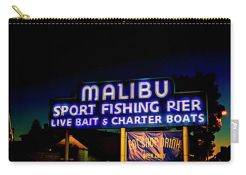 Malibu Pier Zip Pouch featuring the photograph Malibu Pier At Dusk by Gene Parks