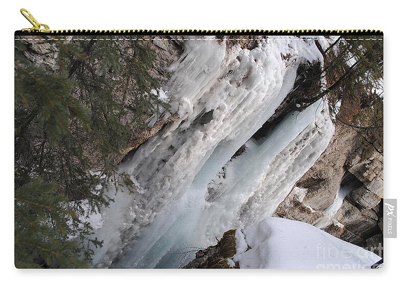 Maligne Zip Pouch featuring the pyrography Maligne Canyon Winter 3 by Joshua Hogg