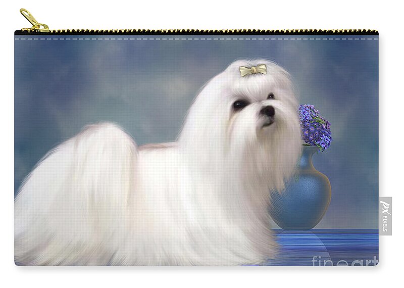 Maltese Zip Pouch featuring the painting Maltese Dog by Corey Ford