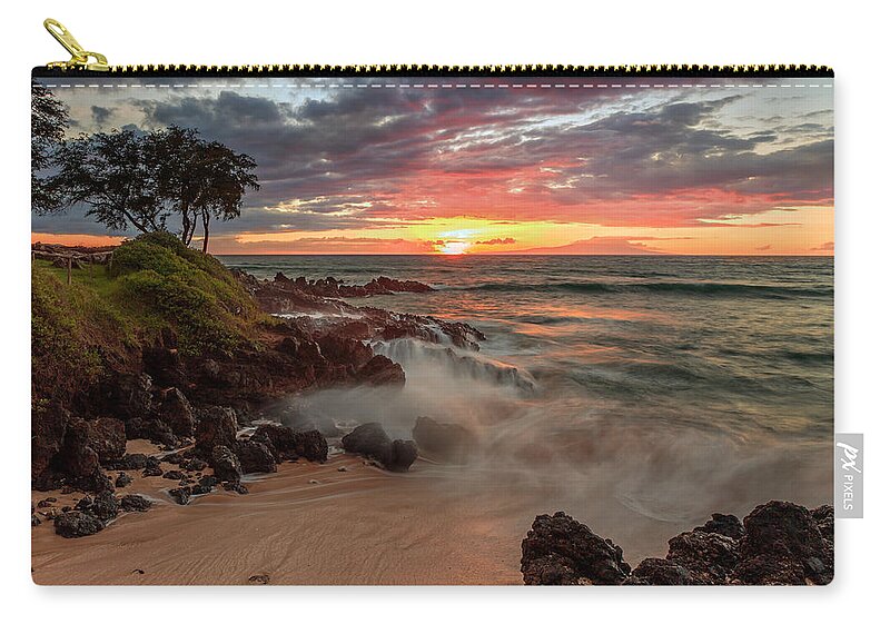 Beach Zip Pouch featuring the photograph Maluaka Beach Sunset by Susan Rissi Tregoning