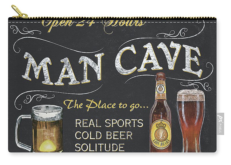 Sports Zip Pouch featuring the painting Man Cave Chalkboard Sign by Debbie DeWitt
