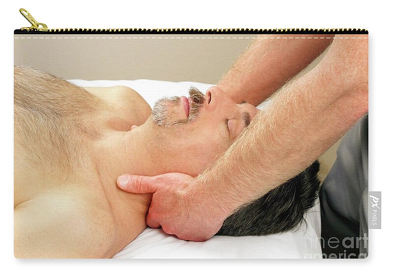 Neck Zip Pouch featuring the photograph Man Getting Neck Massage by Lee Serenethos