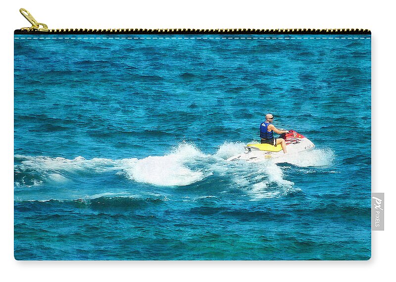 Man Zip Pouch featuring the photograph Man Jet Skiing by Susan Savad