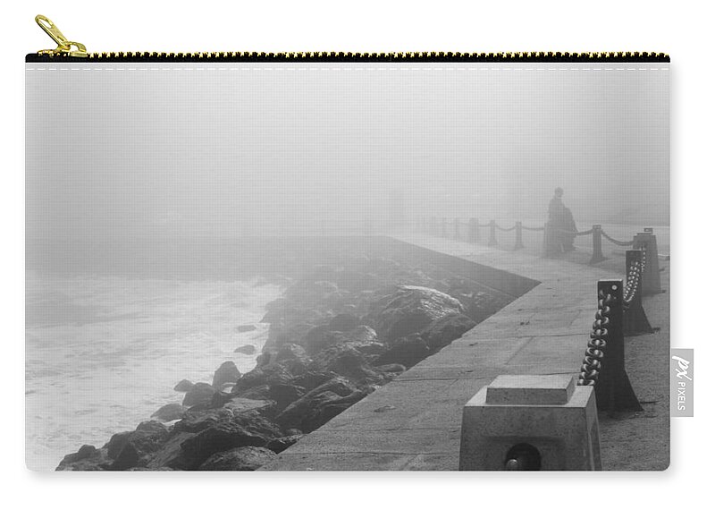 Bonnie Follett Carry-all Pouch featuring the photograph Man Waiting in Fog by Bonnie Follett