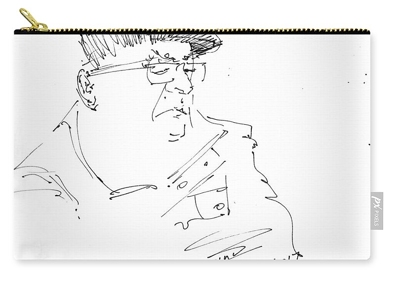 Portrait Sketch Zip Pouch featuring the drawing Man with Hat by Ylli Haruni