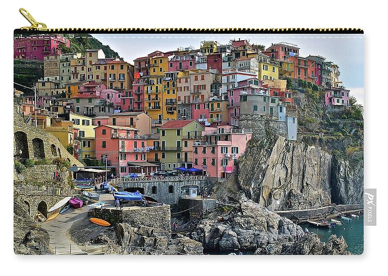 Manarola Zip Pouch featuring the photograph Manarola Cinque Terre Italy by Frozen in Time Fine Art Photography