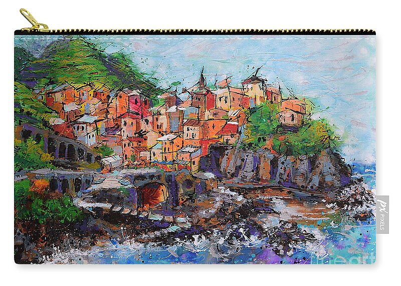  Zip Pouch featuring the painting Manarola, Cinque Terre, Italy by Jyotika Shroff