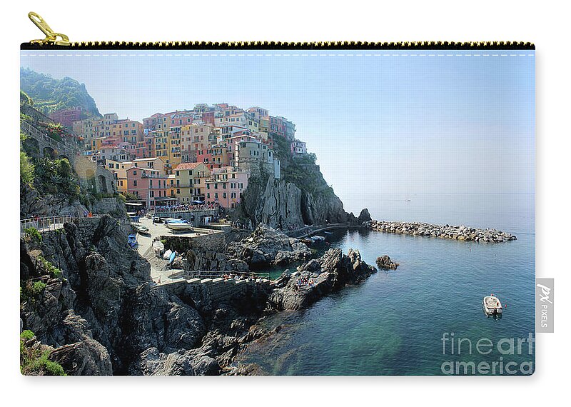 Cinque Terre Zip Pouch featuring the photograph Manarola Italy a historic town on Mediterranean Sea in Cinque Terre by Adam Long