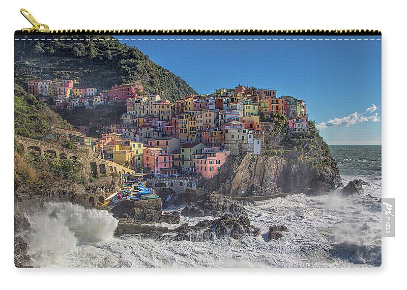 Italy Zip Pouch featuring the photograph Manarola in Cinque Terre by Cheryl Strahl