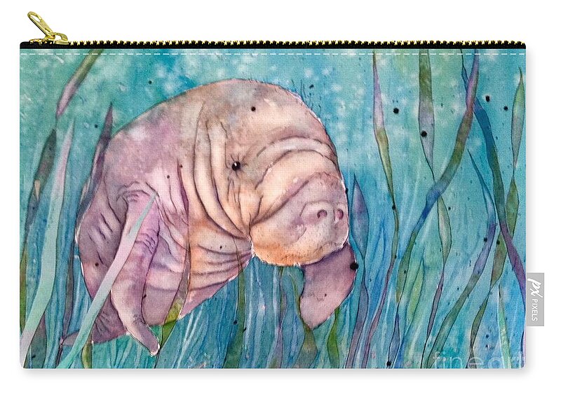 Manatee Carry-all Pouch featuring the painting Manatee in the sea grass by Midge Pippel