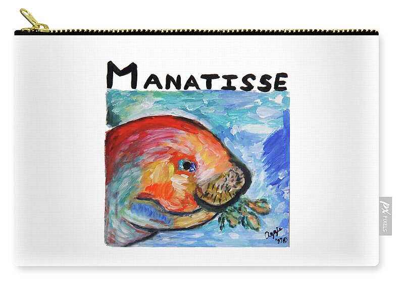 Manatee Zip Pouch featuring the painting Manatisse by Stephanie Agliano