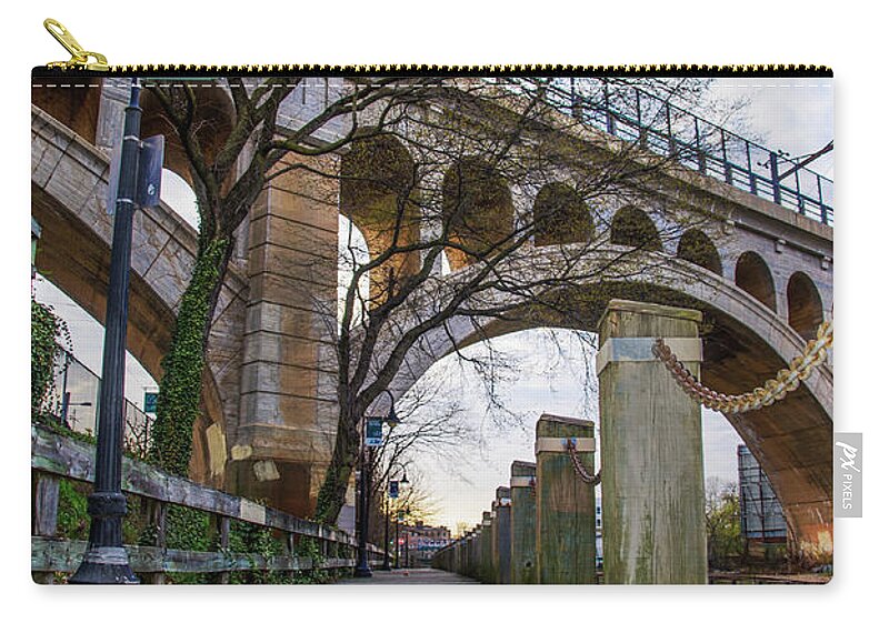 Manayunk Zip Pouch featuring the photograph Manayunk - Towpath and Bridge by Bill Cannon