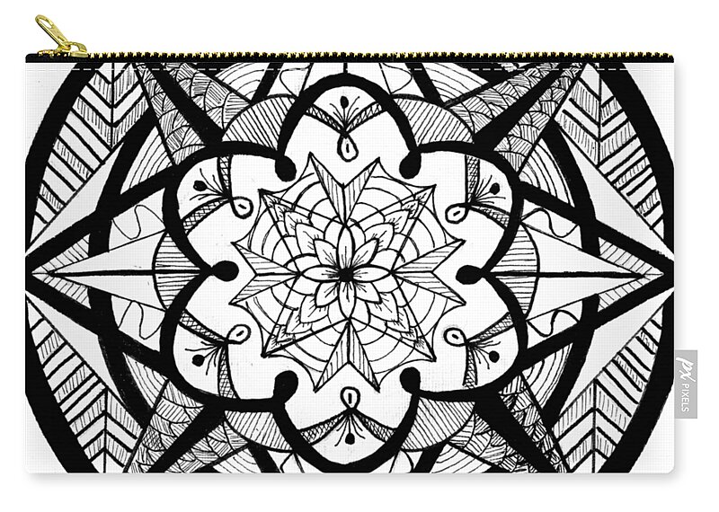 Mandala Zip Pouch featuring the drawing Mandala #4 - Compass Points by Eseret Art