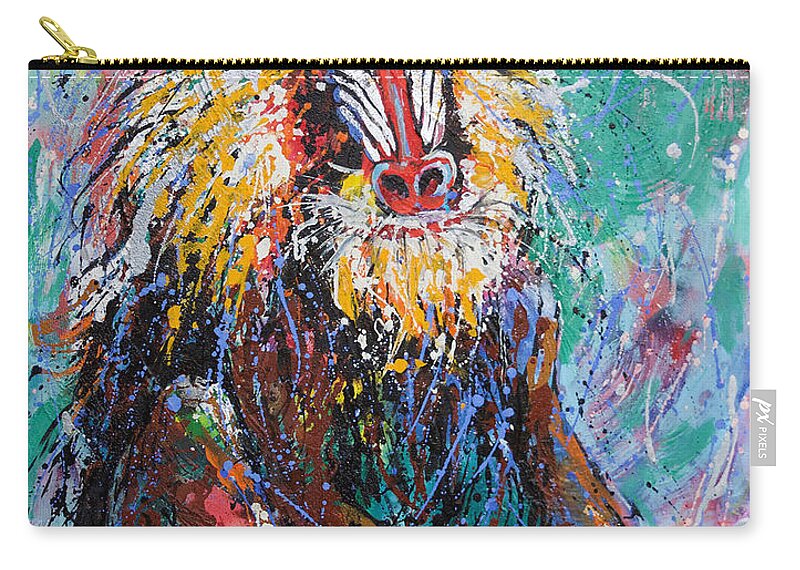 The Mandrill Carry-all Pouch featuring the painting Mandrill Baboon by Jyotika Shroff