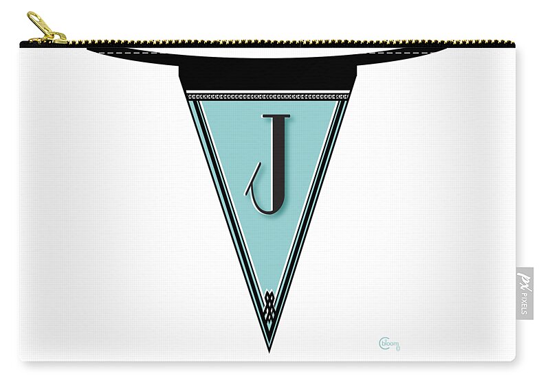 Banner Zip Pouch featuring the digital art Pennant Deco Blues Banner initial letter J by Cecely Bloom