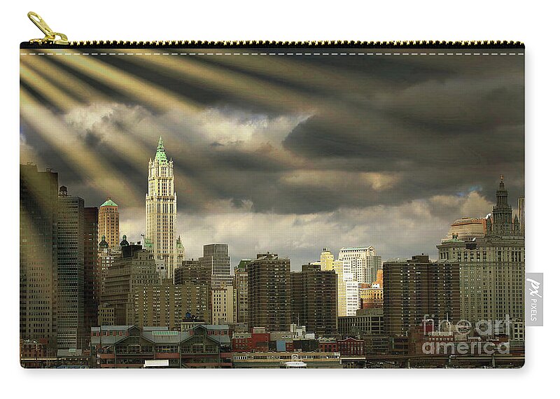 New York Zip Pouch featuring the photograph Manhattan New York Glow by Chuck Kuhn
