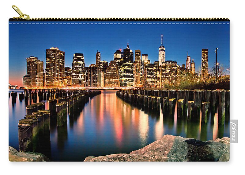 New York City Skyline Zip Pouch featuring the photograph Manhattan Skyline At Dusk by Az Jackson