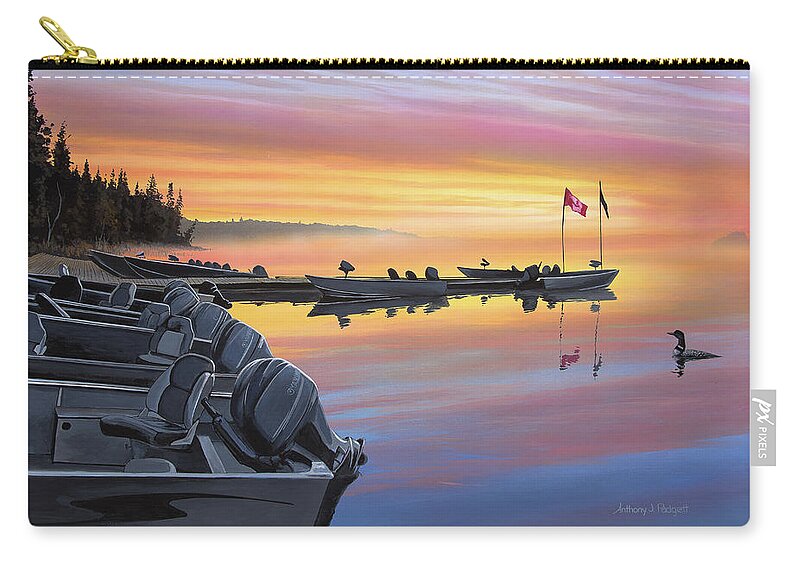 Landscape Zip Pouch featuring the painting Canadian Dawn by Anthony J Padgett