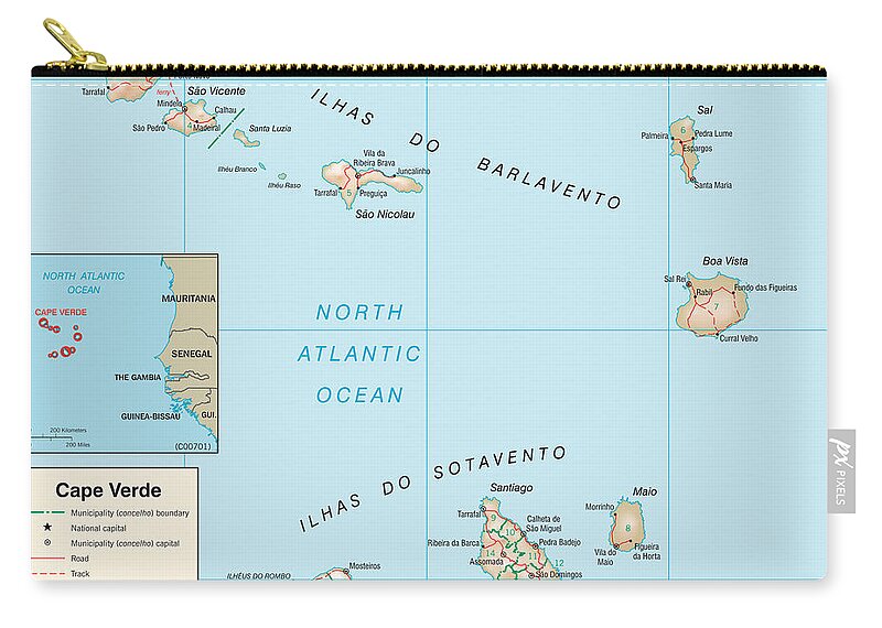 Atlas Zip Pouch featuring the mixed media Map of Cape Verde by Roy Pedersen