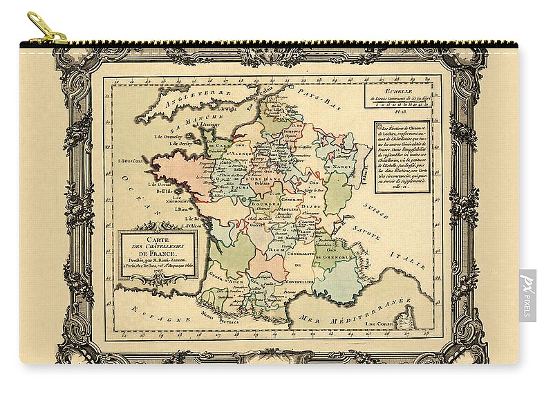 Map Of France Zip Pouch featuring the photograph Map Of France 1765 by Andrew Fare