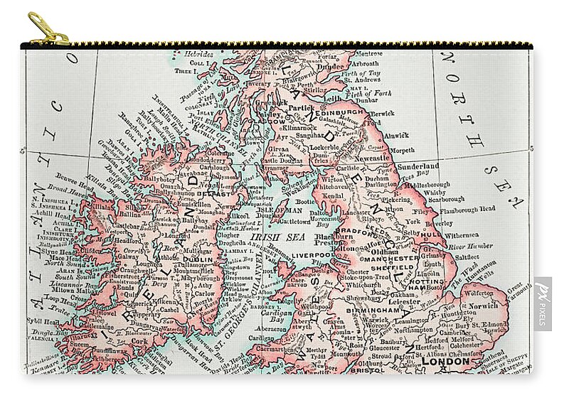 World Zip Pouch featuring the drawing Map of the British Isles 1900 by Vincent Monozlay