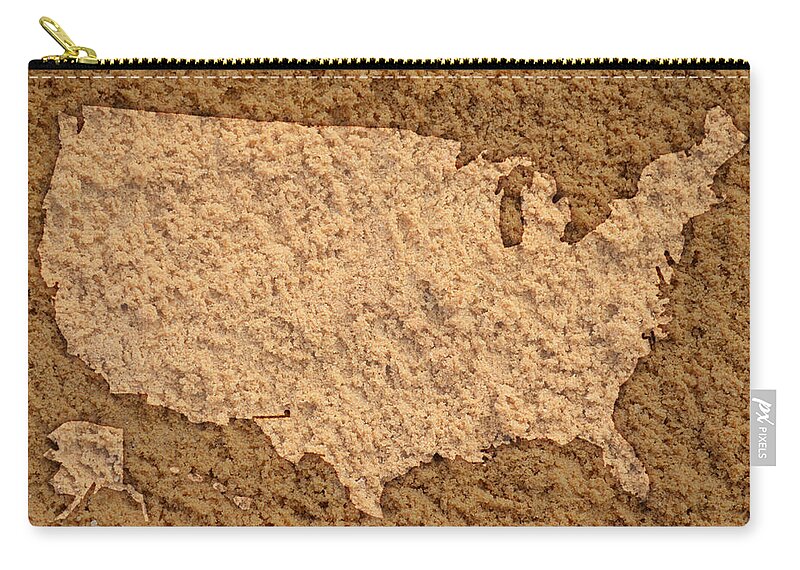 Map Zip Pouch featuring the mixed media Map of USA on Sandy Beach by Design Turnpike