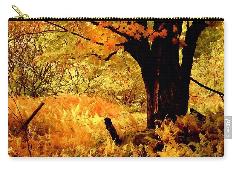 Maples Ferns And Barbed Wire Zip Pouch featuring the photograph Maples Ferns and Barbed Wire by Frank Wilson