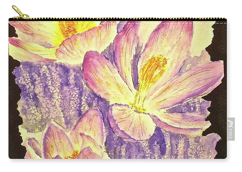 Watercolor Zip Pouch featuring the painting March Crocus by Carolyn Rosenberger